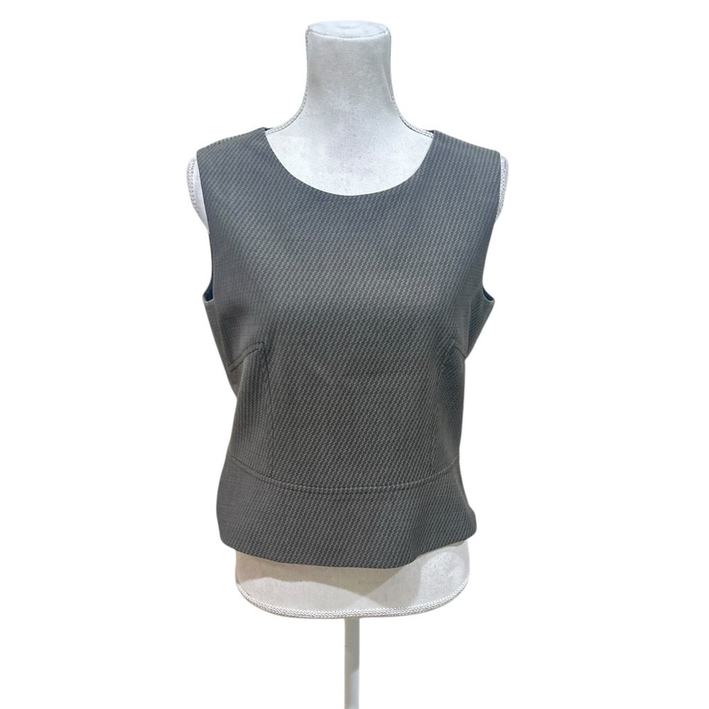 Carlisle taupe Textured sleeveless structured blouse Top lined side zip size 8